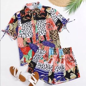 Plus Leopard Print Hawaii Blouse With Short